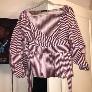 Red and white striped bow tie top